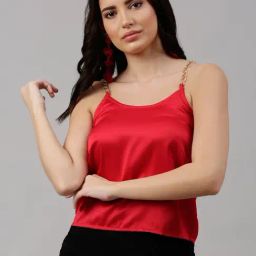 NEUDIS Red Round Neck Spaghetti Top-image-8