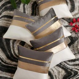 HOSTA HOMES Zipper White & Grey Polyester Cushion Cover - Set of 5-image-47
