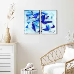 999Store Blue Vinyl Wall Painting Panel with Fibre Frame - Set of 2-48