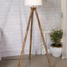 Homesake 'Tripod' White & Brown Wood Tall Floor Lamp With Shade & Bulb - Set of 1-88