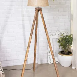 Homesake 'Tripod' Brown Wood Tall Floor Lamp With Shade & Bulb - Set of 1-71