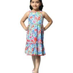 BIBA Girls Blue & Red Cotton Printed Dress-image-70