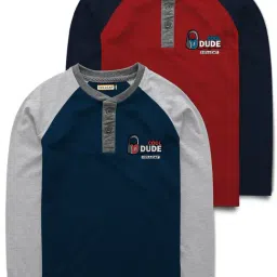 HELLCAT Navy & Maroon Color Block Full Sleeves T-Shirt (Pack Of 2)-image-71