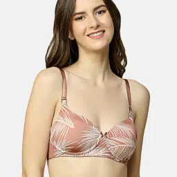 Triumph Brown Printed Half Coverage T-Shirt Bra-24