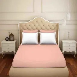 Spaces Solid Coral 300 TC Cotton Double Bed Sheet with 4 Pillow Covers-image-18