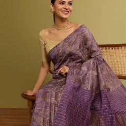 Taneira Violet Silk Modal Printed Embroidery Saree-picture-9