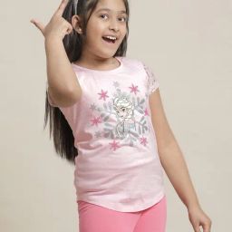 Kidsville Frozen Pink Printed Regular Fit T-Shirt For Girls-image-8