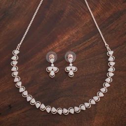 Kushal's Fashion Jewellery White Polished Zircon Necklace & Earring Set-picture-18