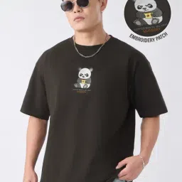The Souled Store Brown Loose Fit Embroidery T-Shirt-picture-0