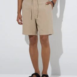 ETA by Westside Taupe Relaxed-Fit Mid-Rise Cotton-Blend Shorts-image-21