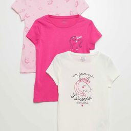 KIABI Girls Pack Of 3 Typography Printed Pure Cotton T-shirt-image-86