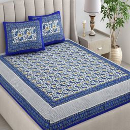 tundwal's Blue & White Printed Pure Cotton 210 TC King Bedsheet Sets - 2.28 m x 2.74 m-image-68