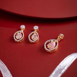 Kushal's Fashion Jewellery Pink Gold-Plated Party Pendant Set-image-118