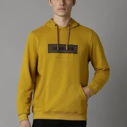 Louis Philippe Yellow Cotton Regular Fit Logo Printed Hooded Sweatshirt-picture-8