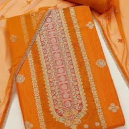 Soch Mustard Organza Zari Dress Material-image-55