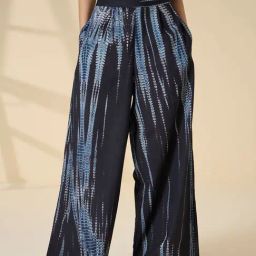 Okhai Black Cotton Printed Relaxed Fit High Rise Pants-image-57