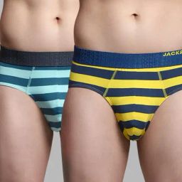 Jack & Jones Yellow & Blue Regular Fit Striped Briefs - Pack Of 2-picture-41