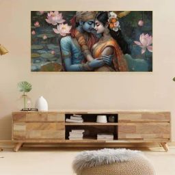 Nestroots Multicolor Canvas Eternal Love Of Krishna And Radha Wall Painting - Gold Floating Frame-37