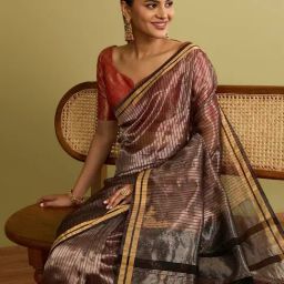 Taneira Dark Red Woven Pure Silk Tissue Chanderi Saree-picture-4