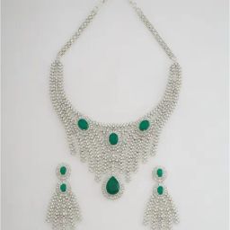 Kushal's Fashion Jewellery Green Polished Zircon Necklace & Earring Set-picture-2