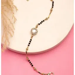 NVR Gold Plated & Black Brass AD Studded Hand Mangalsutra Link Bracelet-image-26