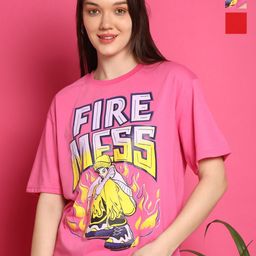 Metronaut Women Pack Of 2 Typography Printed Round Neck Cotton Oversized T-shirts-image-22