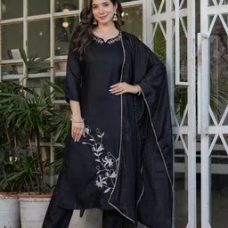 KALINI Women Embroidered Regular Kurta with Palazzos & With Dupatta image 4