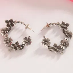 JAYPORE Silver-Plated Oxidised Circular Shaped Half Hoop Earrings-picture-12