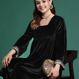 Sangria Square Neck Flared Kurta with Trousers-37