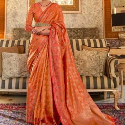 Saree Mall Orange Woven Saree With Unstitched Blouse-picture-2