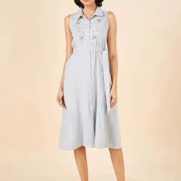Akkriti by Pantaloons Blue Embroidered A-Line Dress-image-29