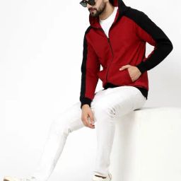 Kalt Red Regular Fit Colorblock Hooded Sweatshirt image 4