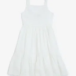 Utsa Kids by Westside White Schiffli Detailed Cotton Tiered Dress-image-83