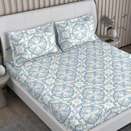 Boutique Living Baltic Printed Blue 224 TC Cotton Blend King Bed Sheet with 2 Pillow Covers-image-59