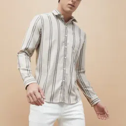Fame Forever By Lifestyle Beige Slim Fit Striped Shirt-picture-11