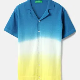 United Colors of Benetton Boys Blue Pure Cotton Ombre Shirt-picture-22