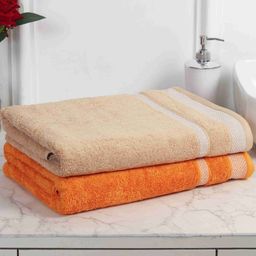 MAFATLAL Brown & Orange 2 Pieces Cotton 550 GSM Bath Towel-image-12