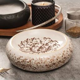 Smokey Cocktail White Stoneware Geometric Round Stoneware Serving Platter-11
