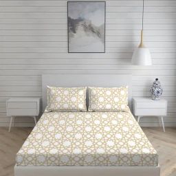 Layers Aura Printed Yellow 110 TC Microfibre Double Bed Sheet with 2 Pillow Covers-image-62