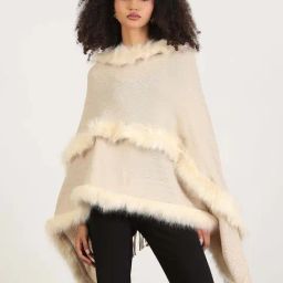 SHOWOFF Cream Self Pattern Poncho-picture-3