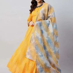 Inweave Grey & Yellow Cotton Printed Dupatta-picture-46