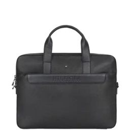 TOMMY HILFIGER Livingston Black Leather Laptop Messenger Bag-image-45
