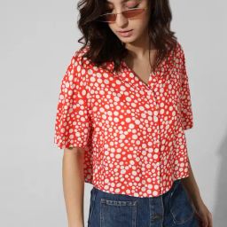 Only Pink & White Viscose Printed Shirt-image-60