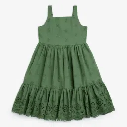 Utsa Kids by Westside Olive Schiffli Detailed Tiered Cotton Dress-image-88