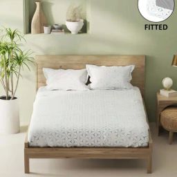 Bianca Aurellia Grey & Blue Cotton 144 TC 115 GSM King Fitted Bedsheet With 2 Pillow Covers-image-4