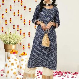 Varanga Blue Printed Straight Kurta-32
