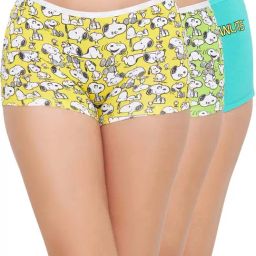 Clovia Green & Yellow Cotton Printed Boyshorts Panties - Pack Of 3-image-61