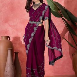 Sangria Stone Work Embellished Saree With Unstitched Blouse-image-65