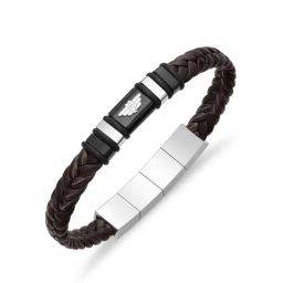 Police Wavebreaker Winglogoplaq Black Leather Bracelet-40