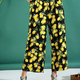 KASSUALLY Black & Yellow Printed Regular Fit Mid Rise Trousers-image-87